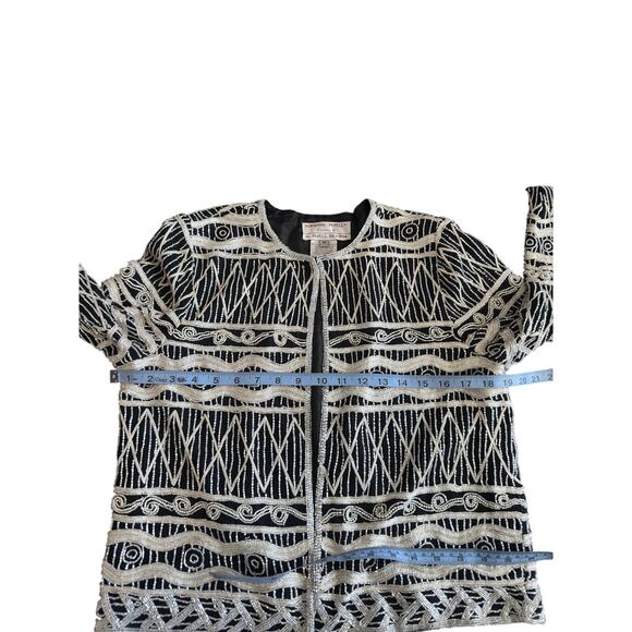 Adrianna Papell Evening Black Silver Formal Beaded Dressy Silk Jacket Medium - Picture 11 of 13